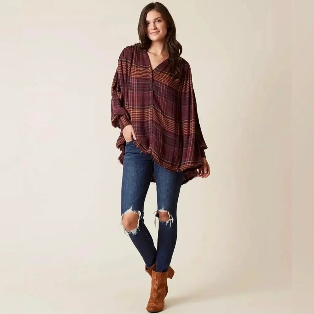 Free People Come On Over Plaid Button Down Top in Size XS
